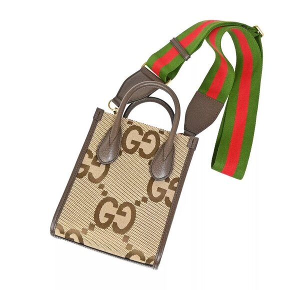 GUCCI Jumbo GG Pattern 2Way Mini Tote Hand Bag Canvas Leather Brown GHW - Picture 1 of 16